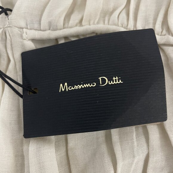 Massimo Dutti Womens Maxi Dress M Medium Beige Loose Cut Pleated 6623/623 NWT - Picture 4 of 11